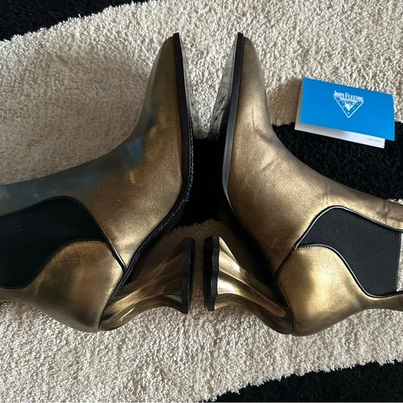 John Fluevog Metallic Gold Sculpted-Heel Chelsea Boots - Picture 5 of 7